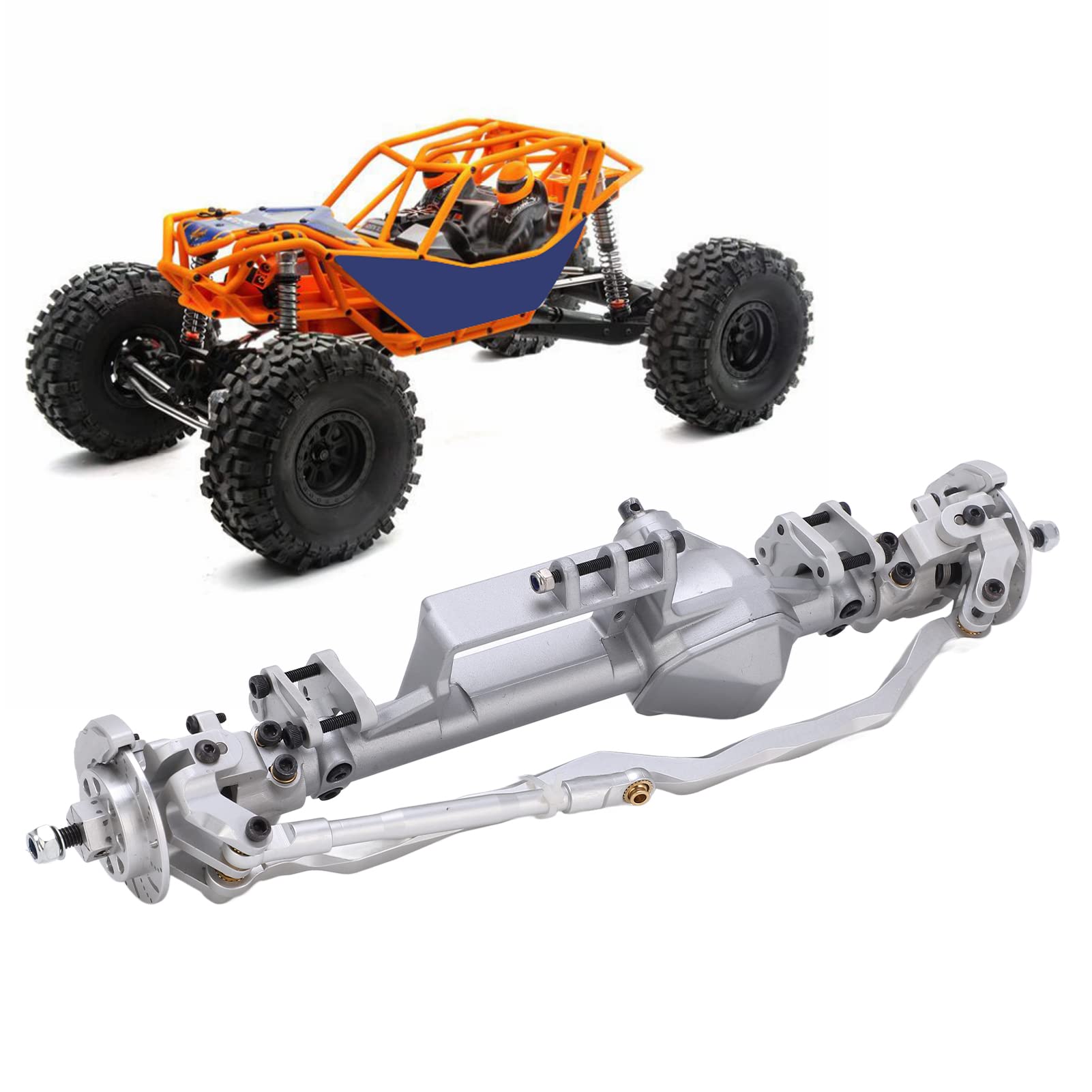 Metalowy kompletny zestaw przedniej osi do osiowej RBX10 RYFT, do 1/10 RC Crawler Car Upgrade - wysoka wytrzymałość, trwała konstrukcja, łatwa instalacja, (srebrny)