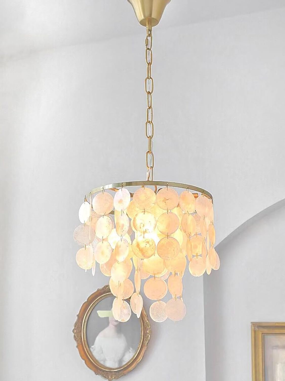 RISEON Lamp shade Frame with hanging holes, DIY Lamp shade Wire Ring Support Hanging E27 Chandelier Frame Harp Lamp Shade Bracket,Make DIY Shell Bead Table/Floor/Pendant Lamp (White)