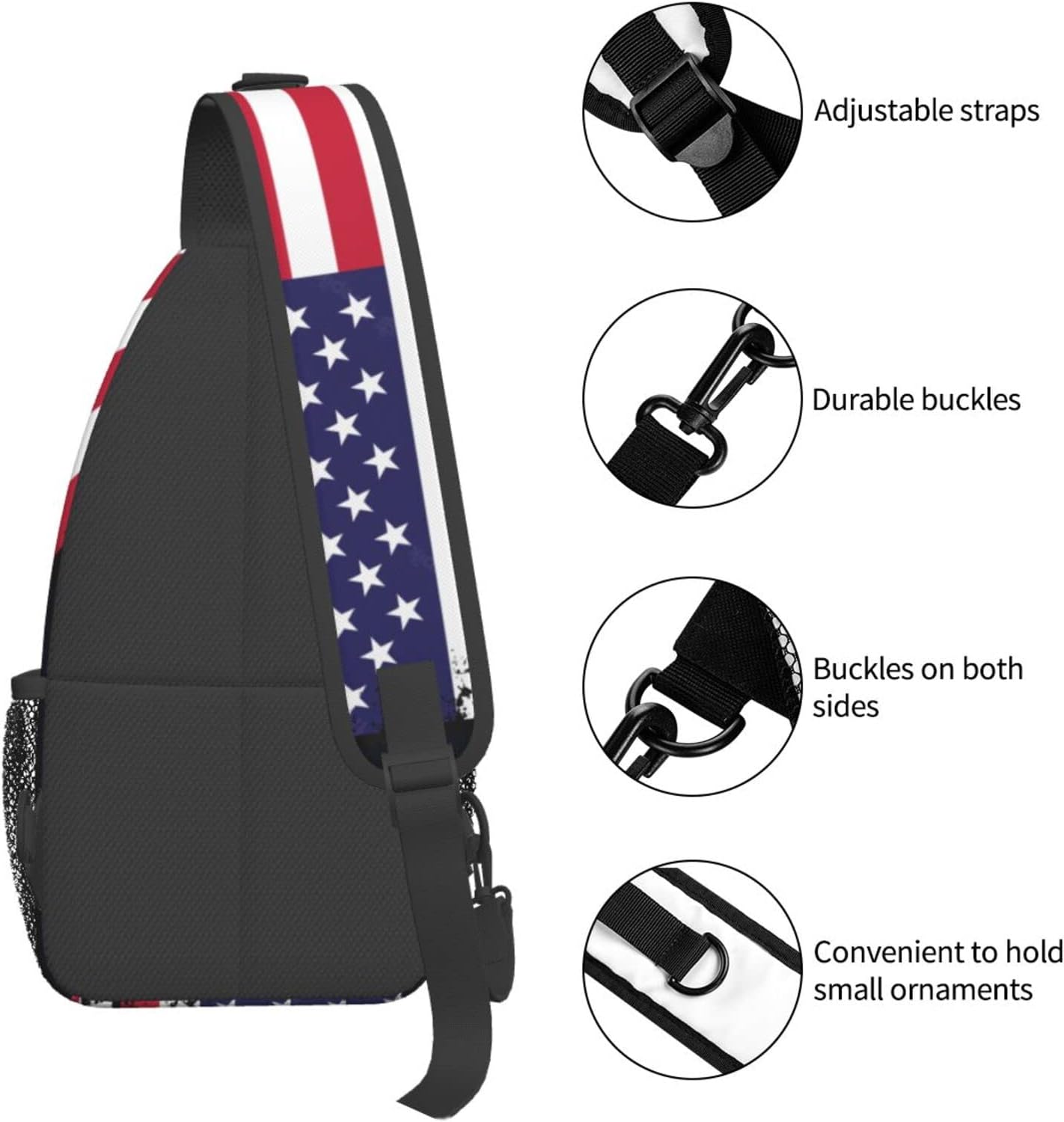 American Flag Stars Stripes Sling Backpack Chest Bag Crossbody Shoulder Bag Travel Hiking Daypack For Men Women