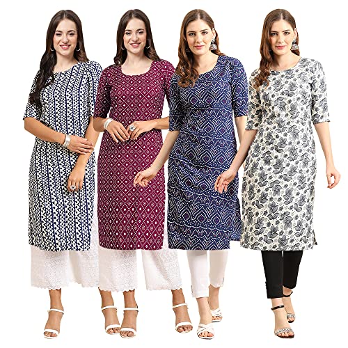 Image of Pinkmint Women's Crepe Digital Print Straight Kurta [Pack of 4]
