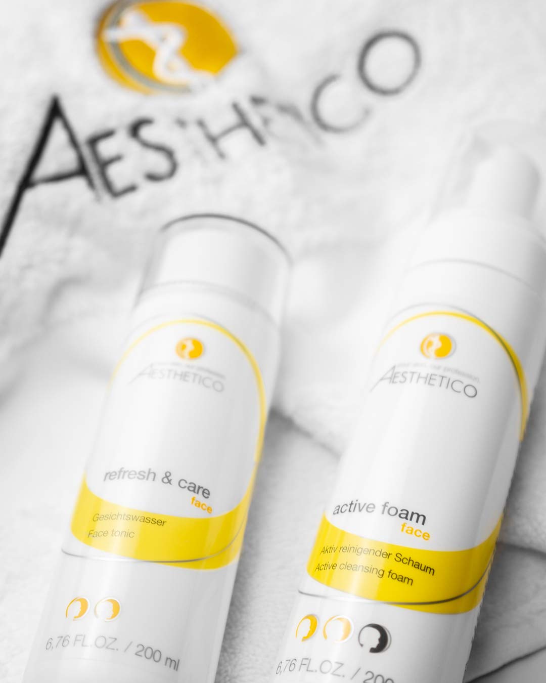 AESTHETICO active foam + refresh & care Set, je 200 ml | Reinigungsschaum und Gesichtswasser für unreine Haut, porentiefe Reinigung plus kühlendes, beruhigendes Pflegefinish