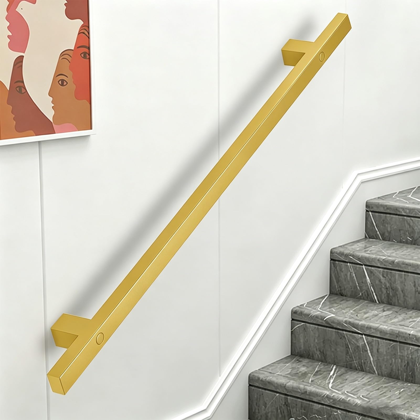 Drsyffsup One Color Metal Handrail, 30Cm 60Cm 80Cm 1M 120Cm Grab Rail Indoor Staircase Banister Railing Gold Wall Mounted Stair Balustrade Square Pipe Outdoor Safety Grab Bar(13.1Ft/400Cm)