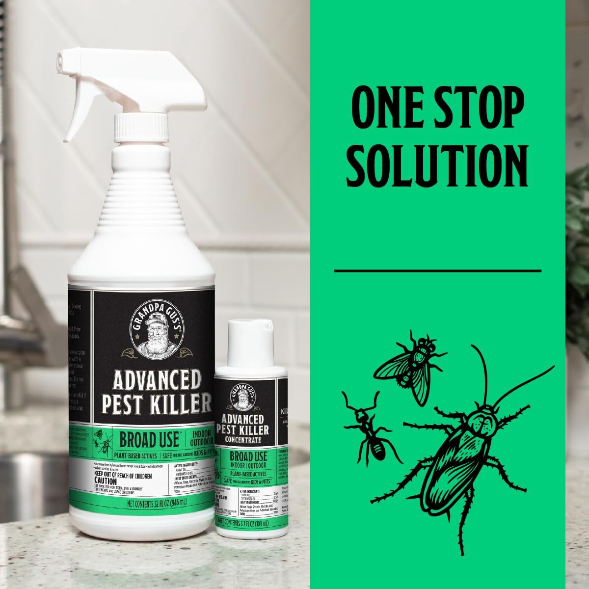 Grandpa Gus's Advanced Natural Pest Control with Clove & Cottonseed Oil - Indoor/Outdoor Insect Killer for Spiders, Ants, Roaches, Earwigs & Bed Bugs, Pet-Friendly, Concentrate 2 Pack + Spray Bottle