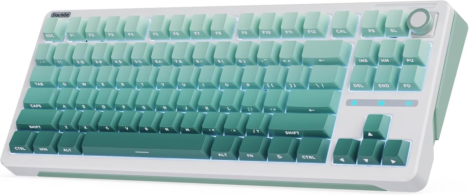 iLovBee B87 Mechanical Keyboard with Knob, 75% Percent Gasket Gaming Keyboard TKL with Knob & PBT Keycaps, QMK/VIA RGB Custom Keyboards, Hot Swappable Linear Switch, Gradient Green