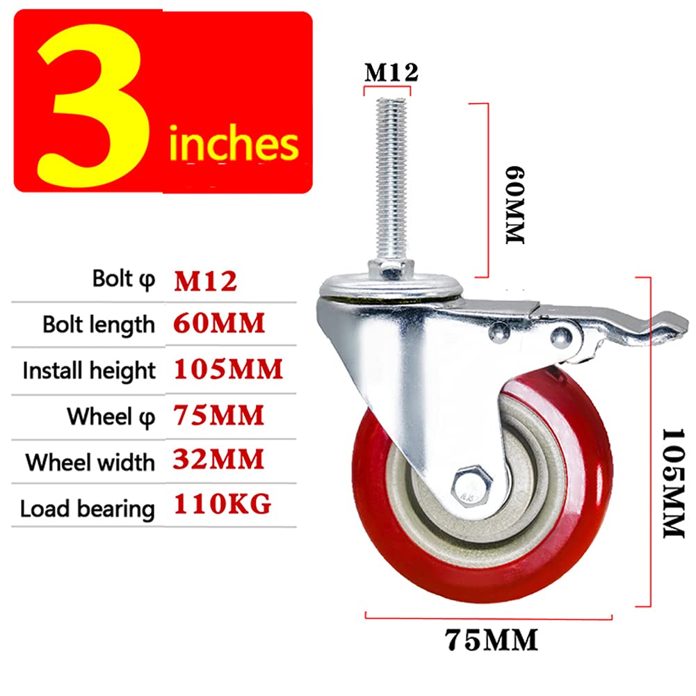Speed 4 X 100 Mm Transportwielen Industriële Zware Wielen Zwenkwielen En Zwenkwielen Met Rem Draagvermogen 210 Kg Set Zwart Rubber Plaatstaal Verzinkt Zilver Zwart