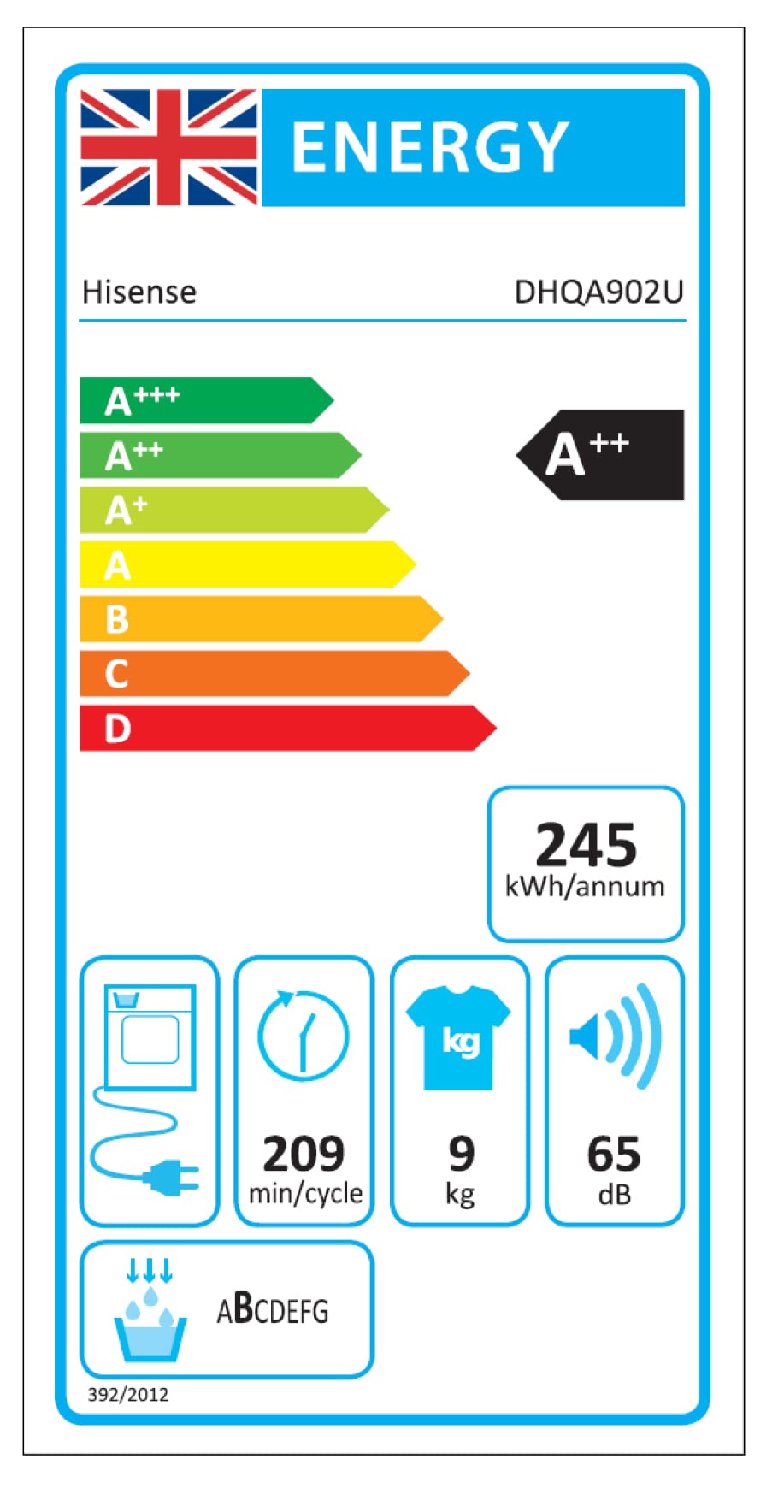 Hoover HDry 300 HLEC10DCE Freestanding Condenser Tumble Dryer, Sensor