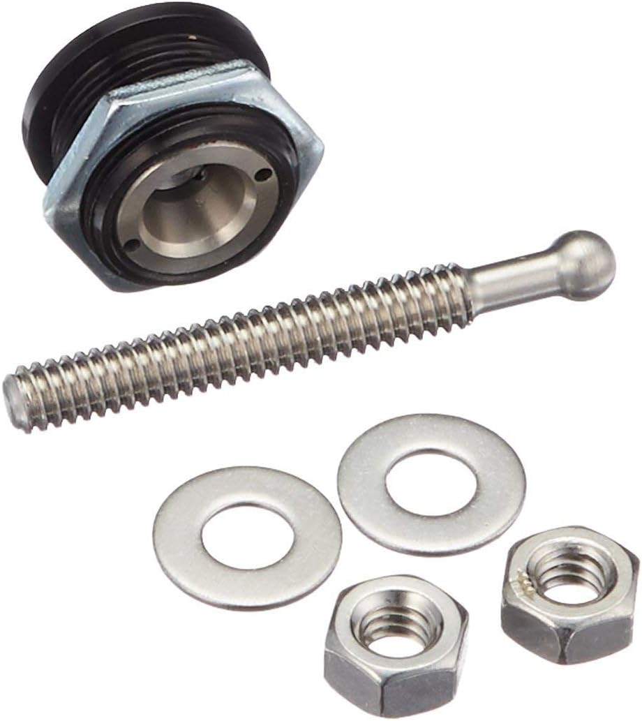 Disassembled components of the ANJOSHI Quick Release Latch Lock Kit, including the latch body, threaded stud, washers, and nuts.