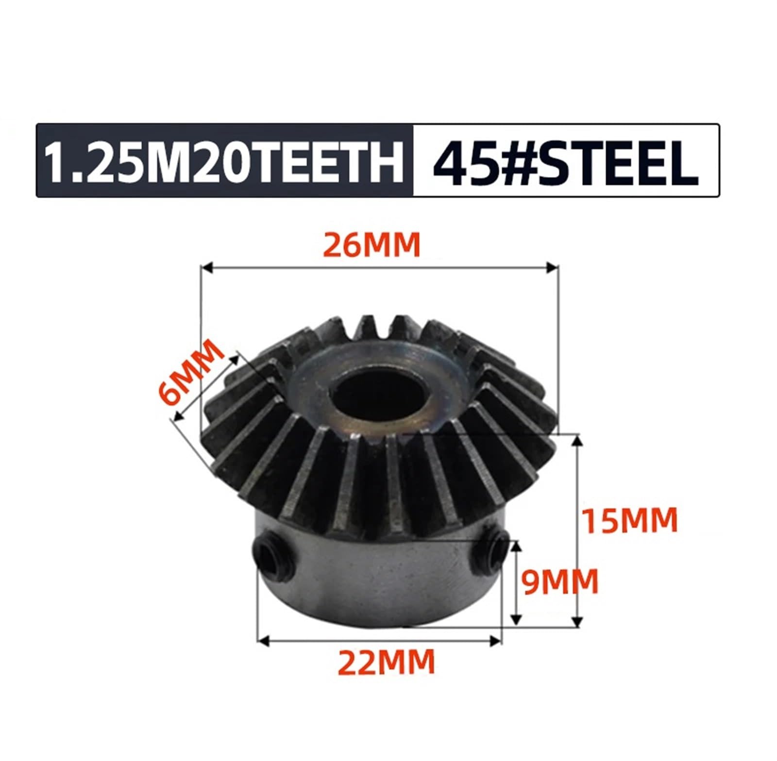 Bevel Gear Pinion Hardware Mechanical 2pcs Bevel Gear 1.25M 20Teeth Inner Hole 8mm Gear 90 Degrees Meshing Angle Steel Gears Screw Hole M5(20pcs 1.25M20 Teeth)