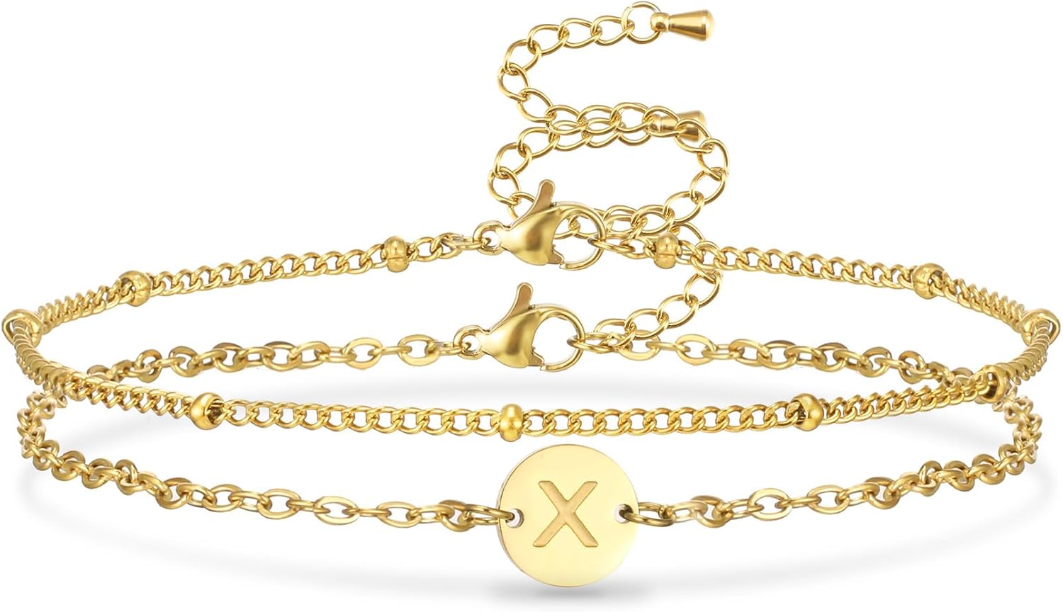 Bracelet with Letters Women's Gold Silver Layering Bracelet with Wafer Engraving Initials A-Z Letter Bracelets Letter Bracelet Personalised Bracelet Gold Jewellery Gift for Women