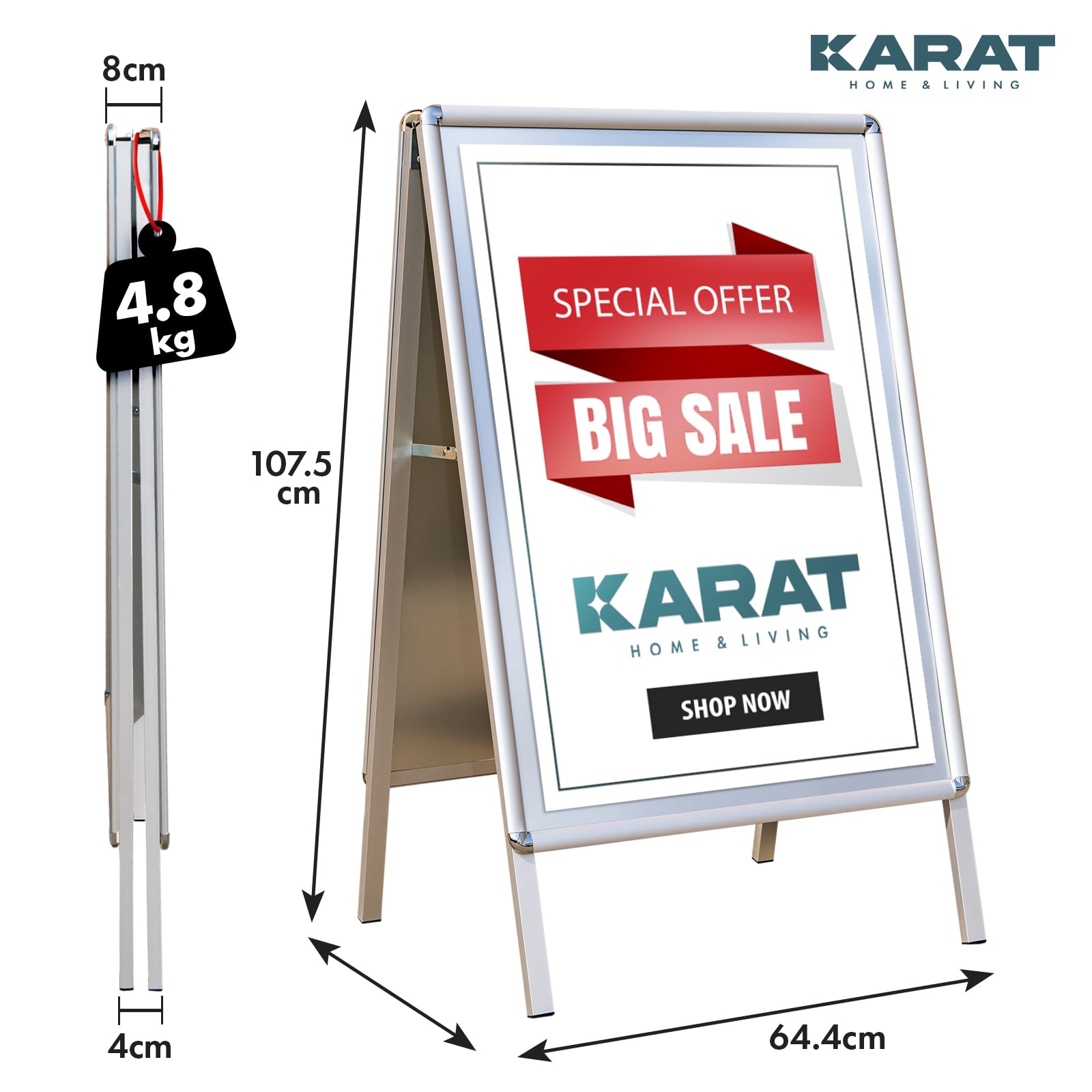 KARAT Fermaporta per il cliente DIN A1 – Espositore per marciapiede – Cartellone pubblicitario – Supporto per manifesti – di alta qualità con pellicola protettiva – resistente alle intemperie