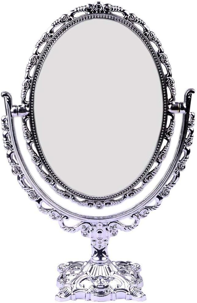 Table Fancy Mirror by M A GIFTS Mirror. H:12.5 * B:8 INCHES. Oval Shaped Mirror (Extra Large Size) (Silver Oval Fancy Mirror XL)