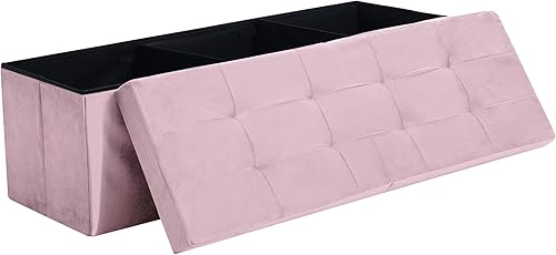 Miniatura 11 de CUYOCA Otomano de Almacenamiento Cúbico Pequeño, Reposapiés Plegable, Asiento Cuadrado, Otomano Acolchado de Lino Beige