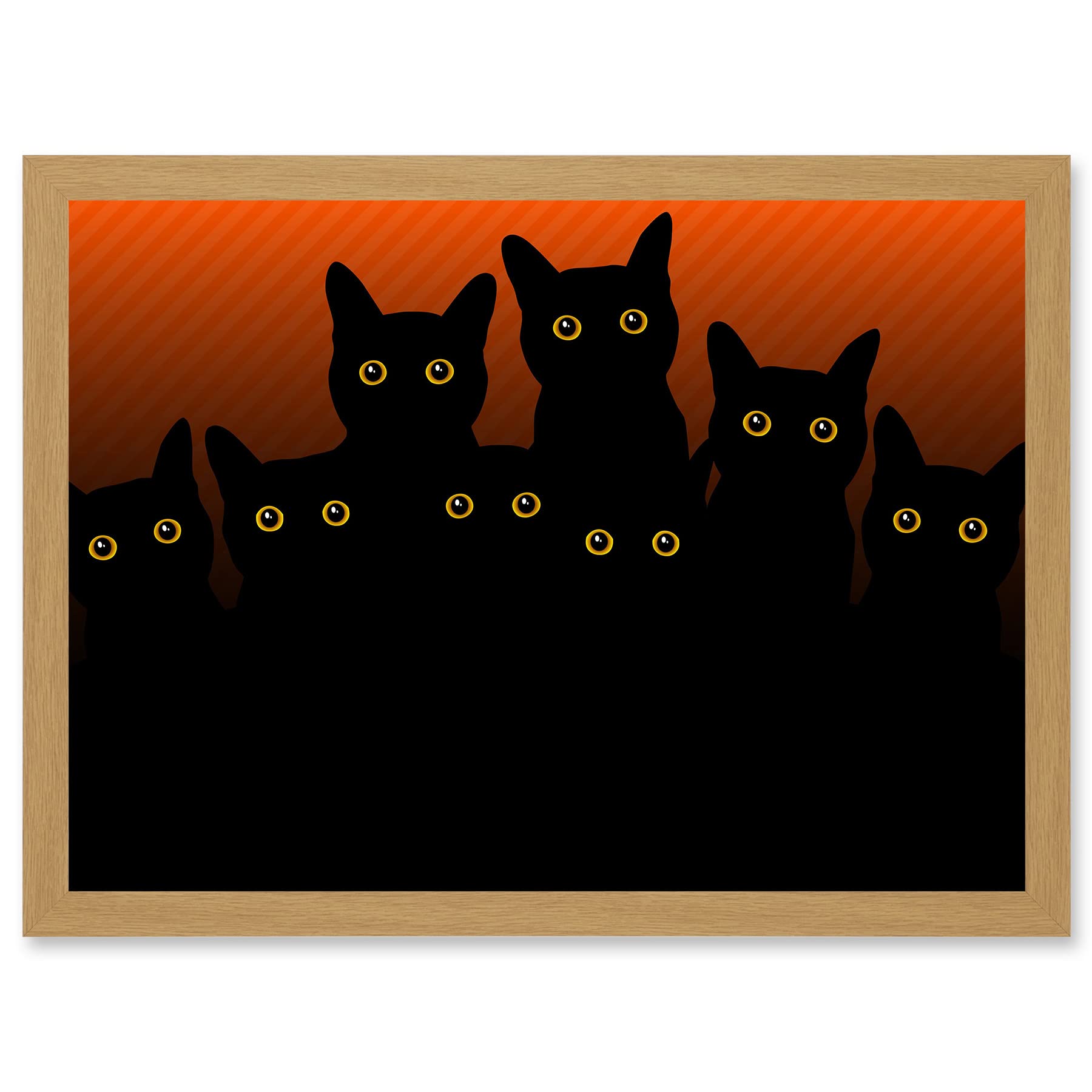 Artery8 Painting Illustration Eight Black Cat Silhouettes A4 Artwork Framed Wall Art Print