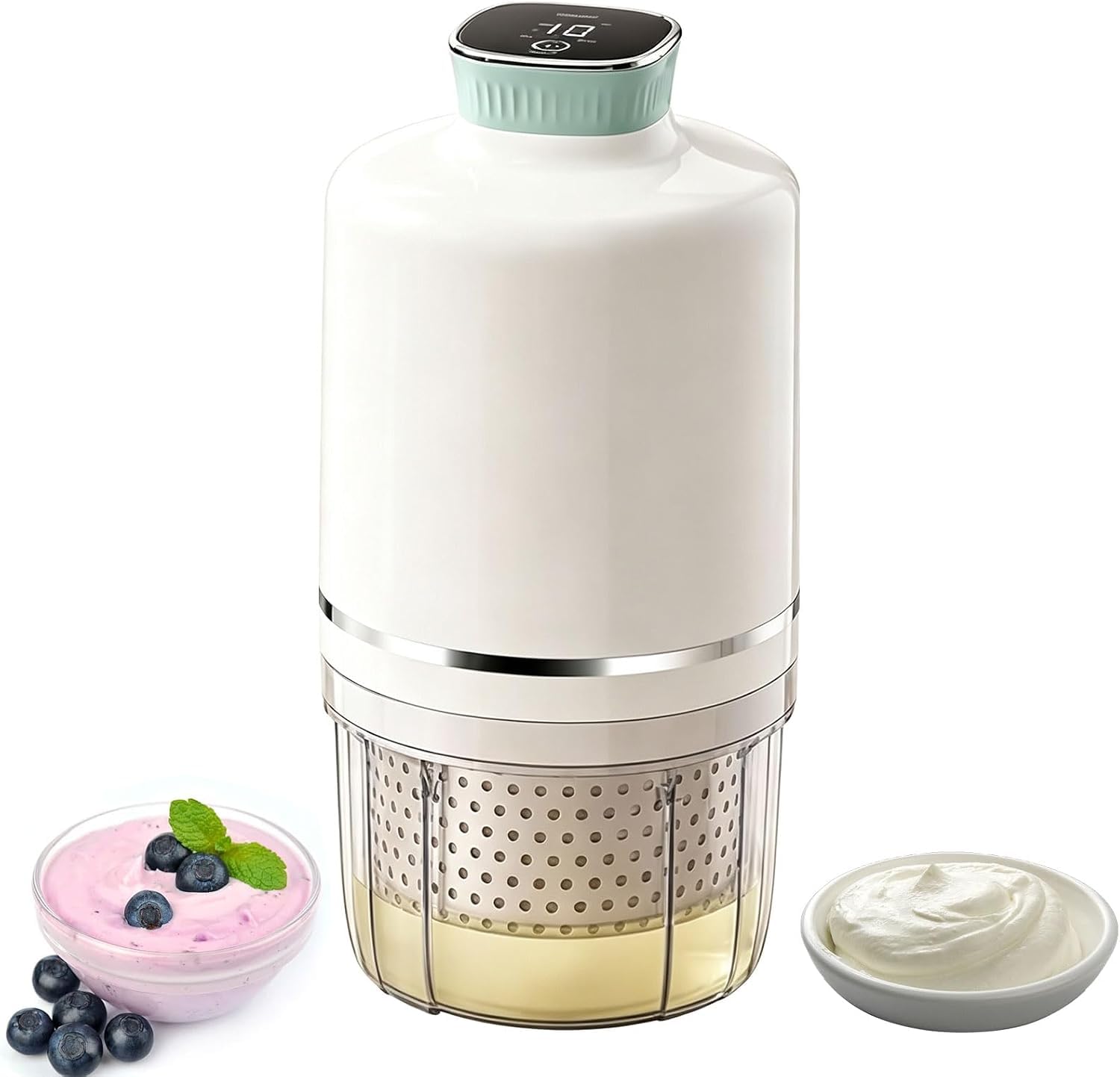 Colino elettrico per yogurt da 1 litro, formaggio fresco, 3 modalità, sacchetto a rete da 450 mesh e separatore di siero, yogurt freddo pressurizzato