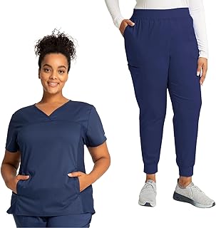 WW2875 - Camiseta de uniforme médico para mujer, cuello en V, pantalón deportivo con cintura elástica WW115