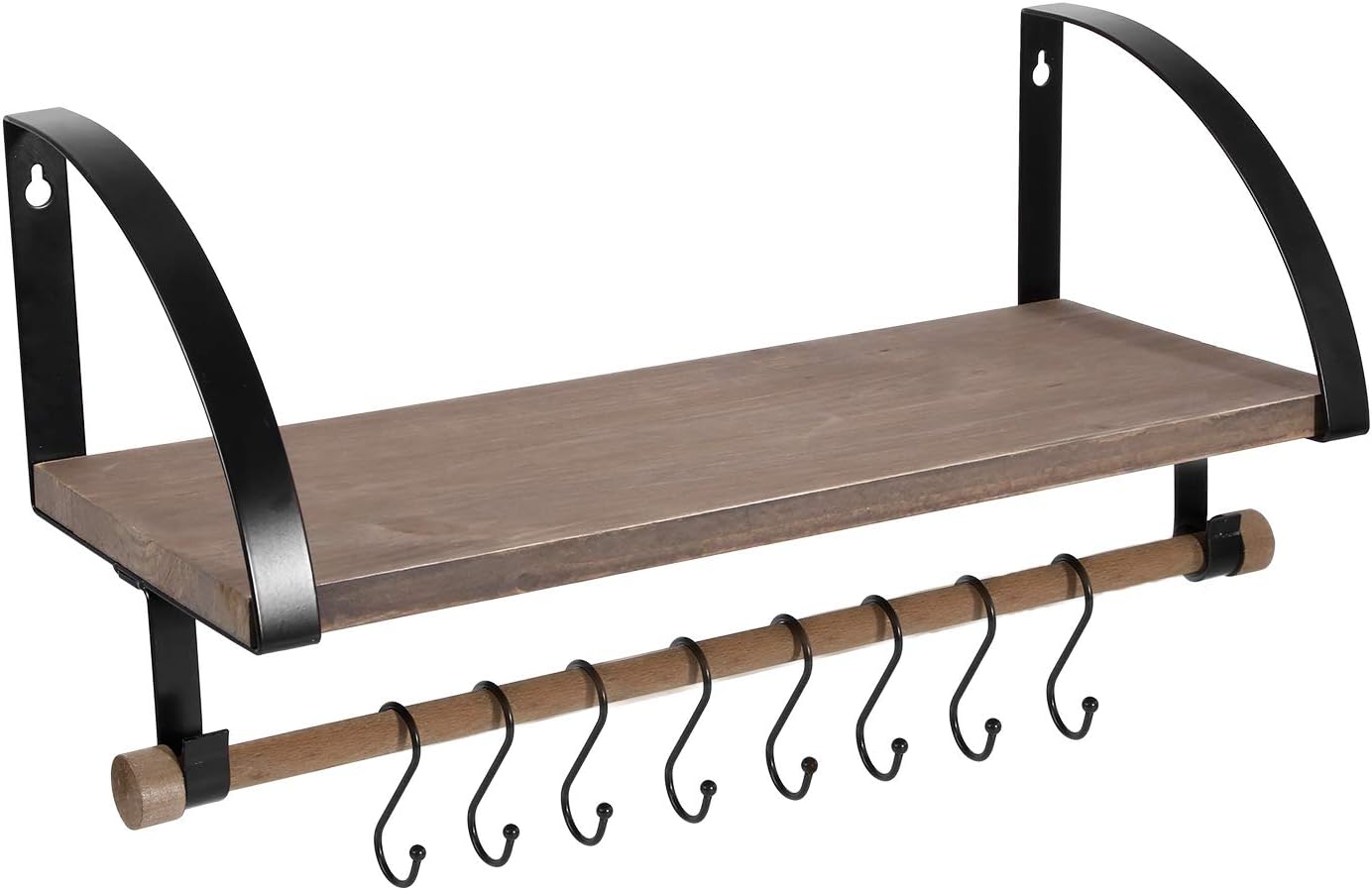 Halcent Rustic Wall Shelf with Towel Bar, Wood Floating Shelves Wall Mounted Bathroom Shelf Organizer Kitchen Spice Rack for Kitchen Cookware Utensils Bathroom