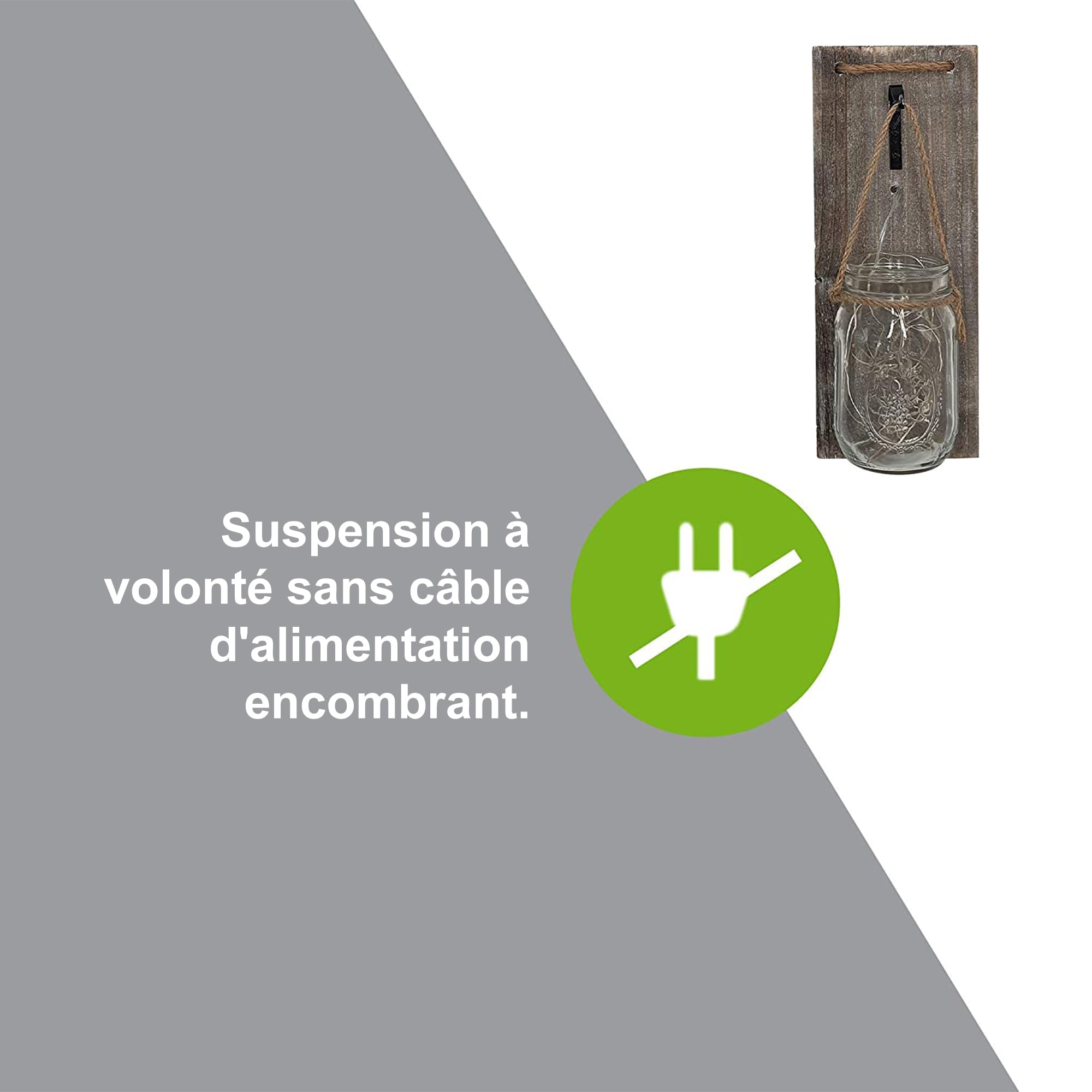 ISOTRONIC Set de 2 appliques murales LED en verre – Décoration bocaux Mason avec guirlande et planche en bois – Style rustique à piles – Bocaux à remplir soi-même pour jardin, salon et terrasse