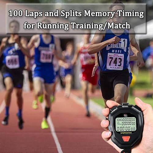 Miniatura 4 de Cronómetro deportivo digital, cronómetro de memoria dividida de 100 vueltas, reloj temporizador, pantalla grande, impermeable, a prueba de golpes,