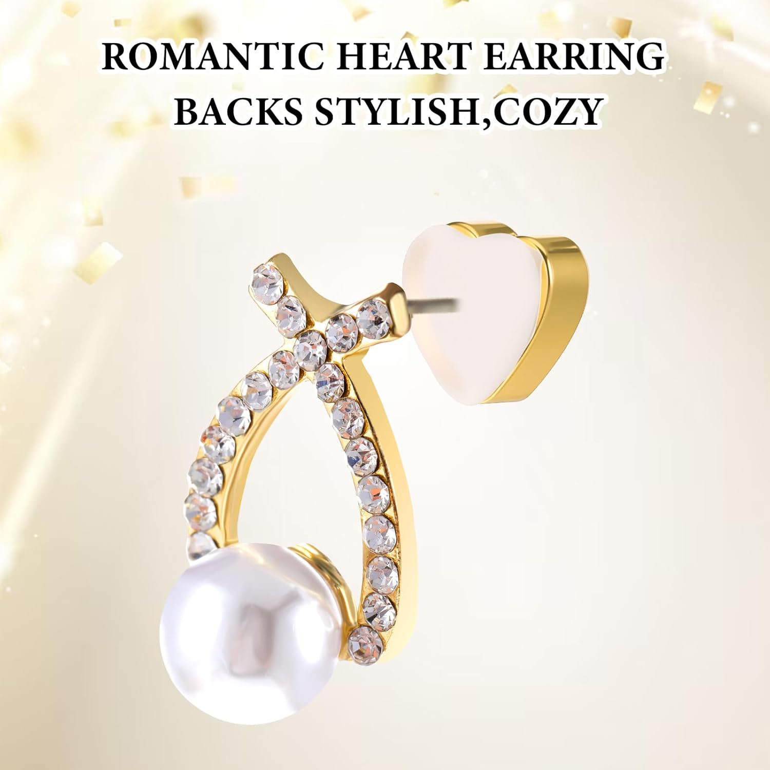 12 Pcs Silicone Flat Earring Backs for Studs, Clear Comfort Design, Earring Backs Replacements for Heavy Earrings Heart Shape - Image 3