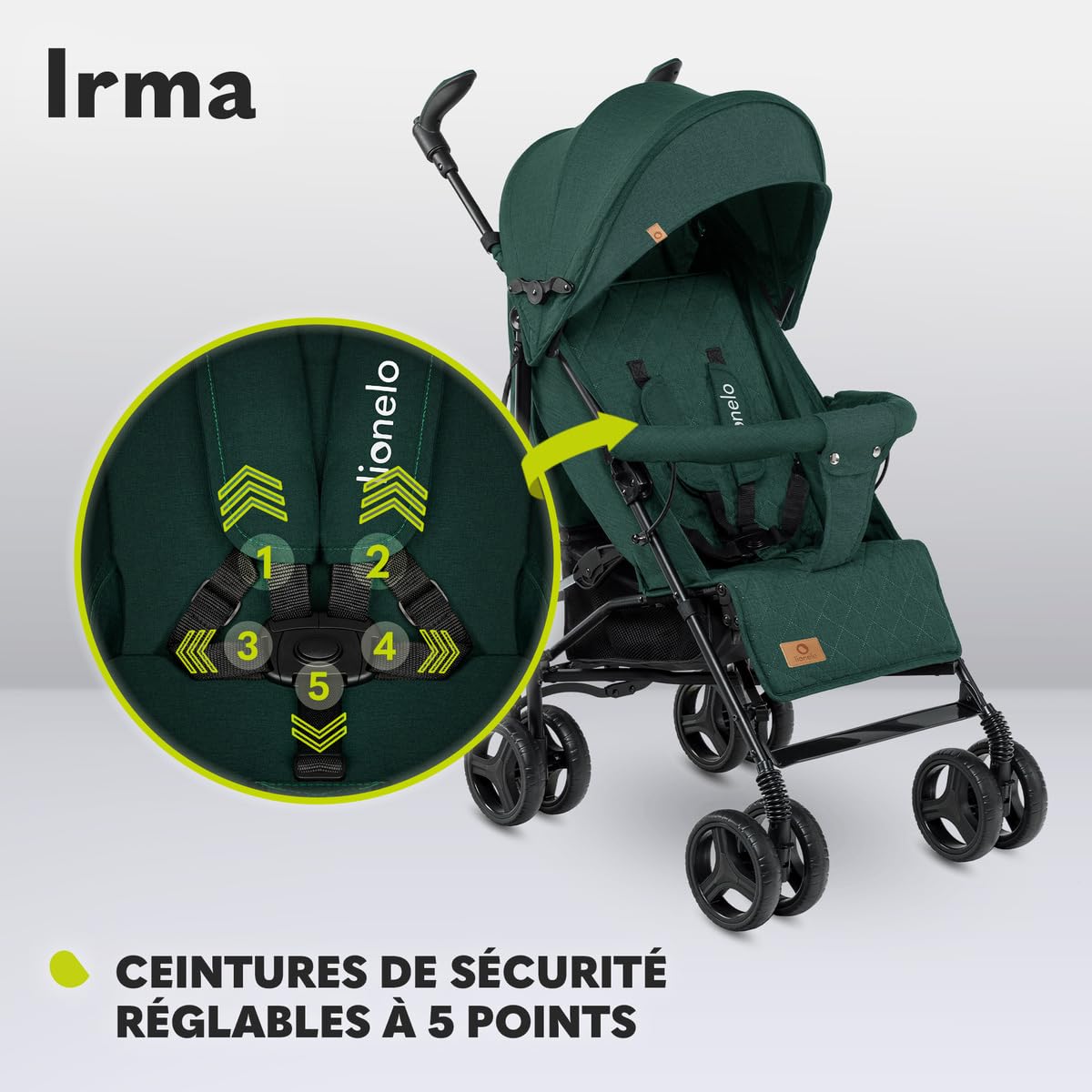 LIONELO Irma poussette canne à 15 kg (0 à 36 mois), légère et compacte, réglage du dossier jusqu’à la position couchée, grand panier système de pliage rapide, moustiquaire, chauffe-pieds