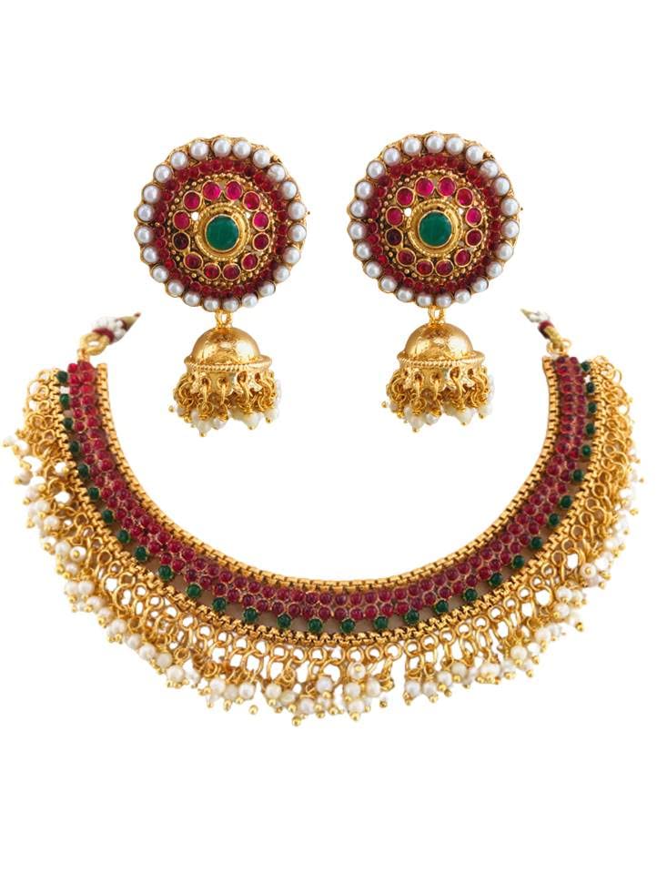 Sattyaki Gold-Plated Traditional Rajasthani Bridal Beads Moti Choker Necklace Jewellery Set and matching earrings For Women & Girls. (Multi) (B0C1N592FN) Amazon Price History, Amazon Price Tracker