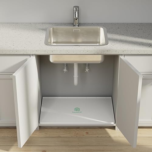 Miniatura 7 de Tapete para debajo del fregadero, bandeja de silicona para gabinete de cocina de 28 x 22 pulgadas, impermeable y flexible para debajo del fregadero