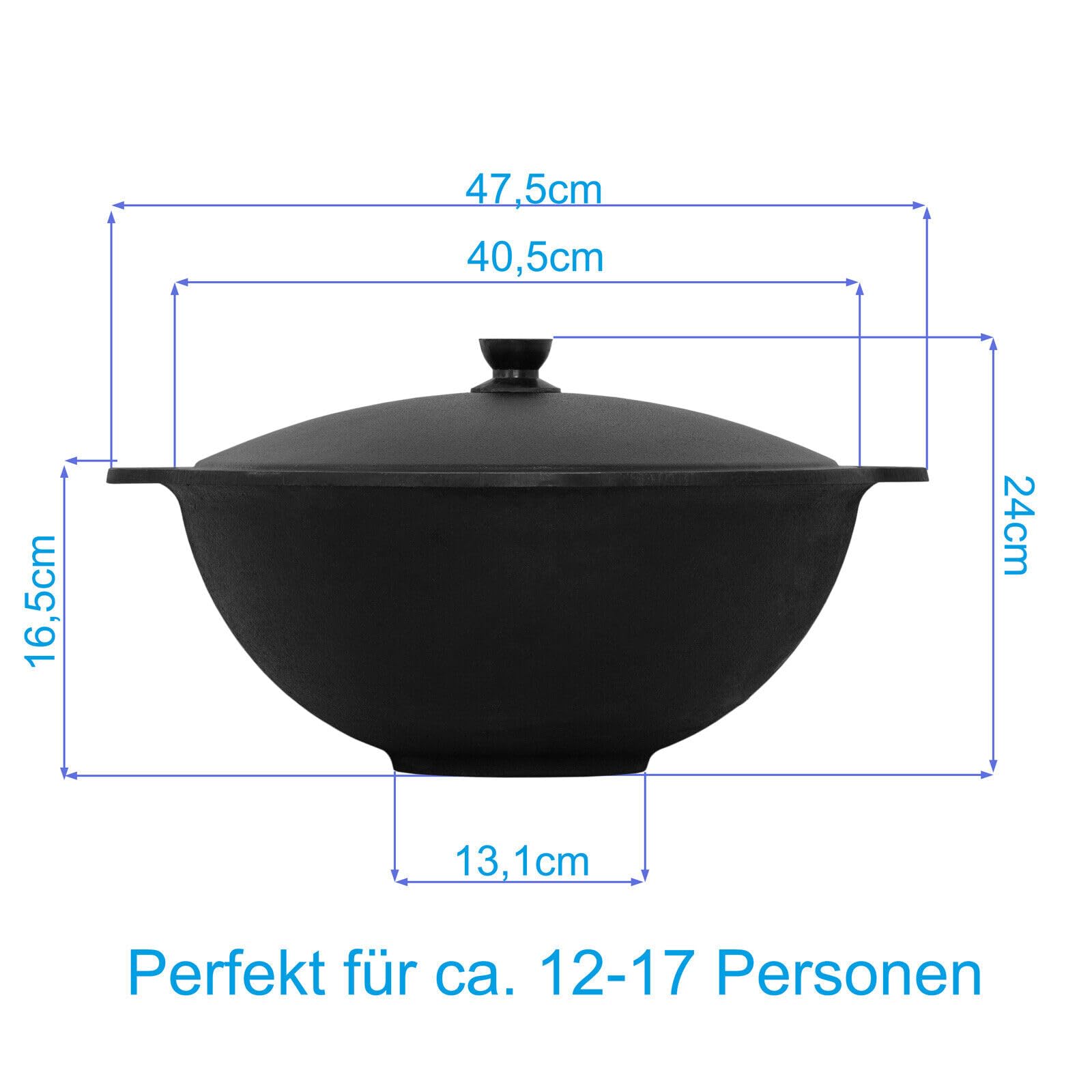 4BIG.fun Kazan in ghisa 12 l con schiumatoio NAMANGAN Kazan Uzbeko con coperchio Cast Iron KESSEL Uzbek Camping Uzbek Pentola Asia WOK con coperchio in alluminio