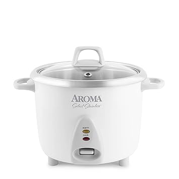 Aroma Simply Stainless 4 to 14 Cups Cooked Rice Cooker, 3 Quarts, White