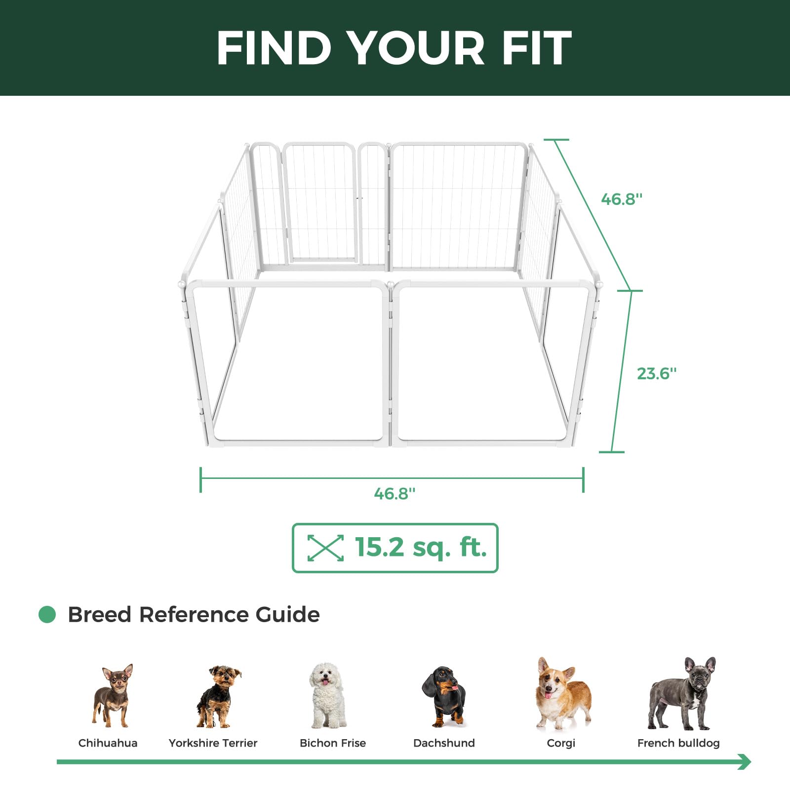 FXW AuraSpace Pro Acryl- & Drahtgitter-Auslauf für Innen, 60cm, 8-teilig | Klare Sicht, Robuster Metallrahmen, Flexible Formen, Leichter Durchgang, Für Welpen und kleine Hunde, Patentiert