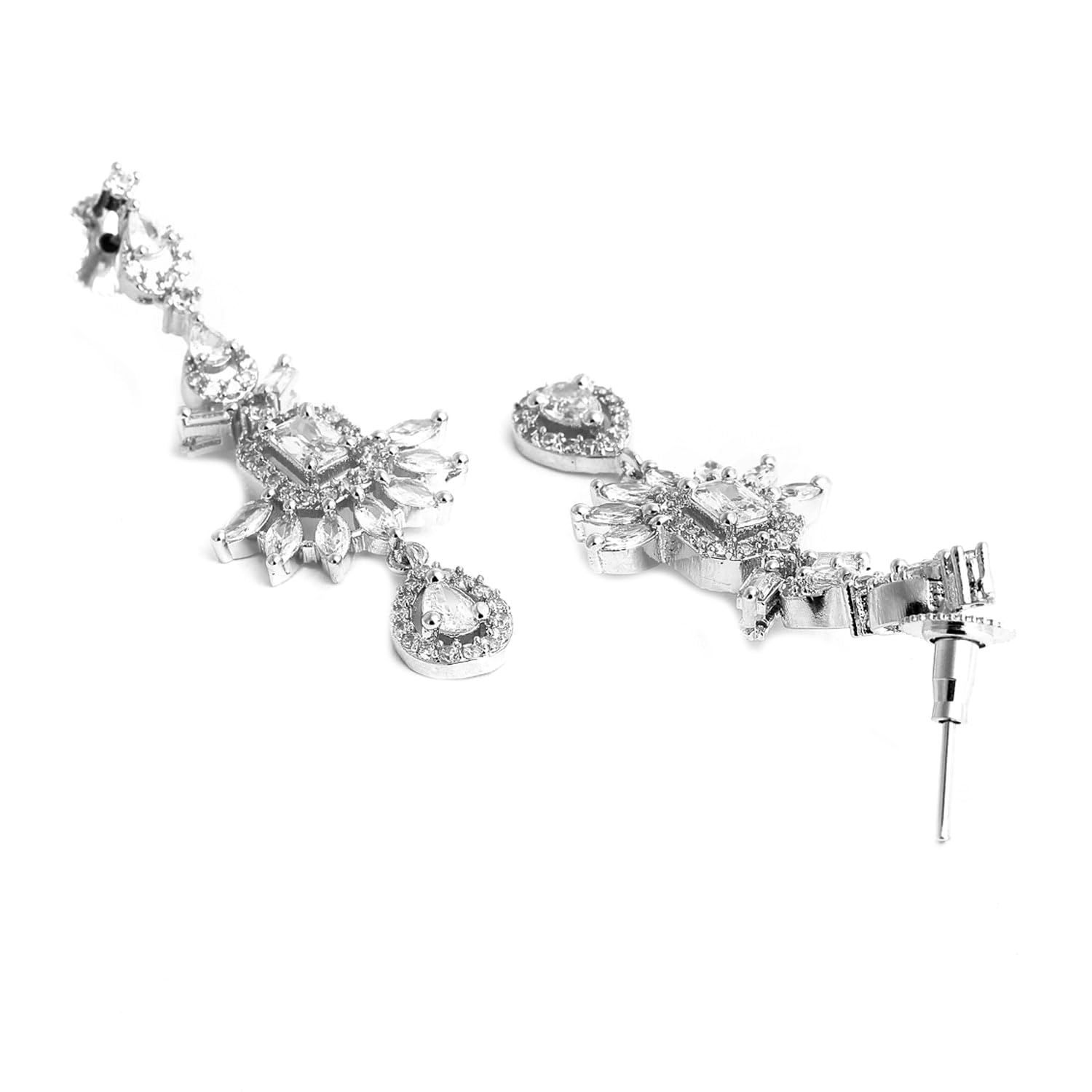 Elegant Rhodium Plated Necklace Set with American Diamond Studs