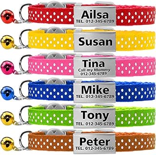 Vcalabashor Custom Cat Collars with Jingle Bell/Stainless Steel No Noise Slide-On Tags On