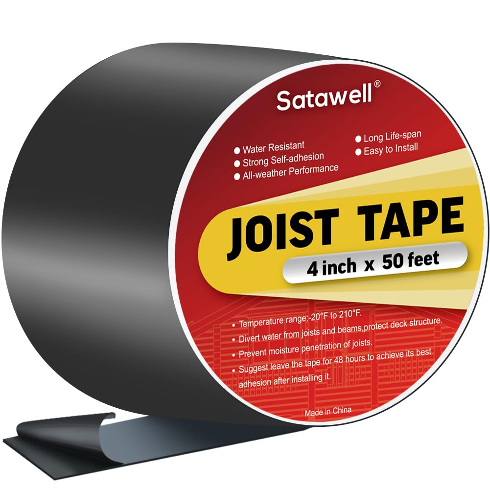 Butyl Joist Tape for Decking Heavy Duty Self Adhesive Weather-Resistant Deck Tape Waterproof Flashing Joist Tape for Wood,Joists and Beams Black (4''×50‘ 1 Rolls)