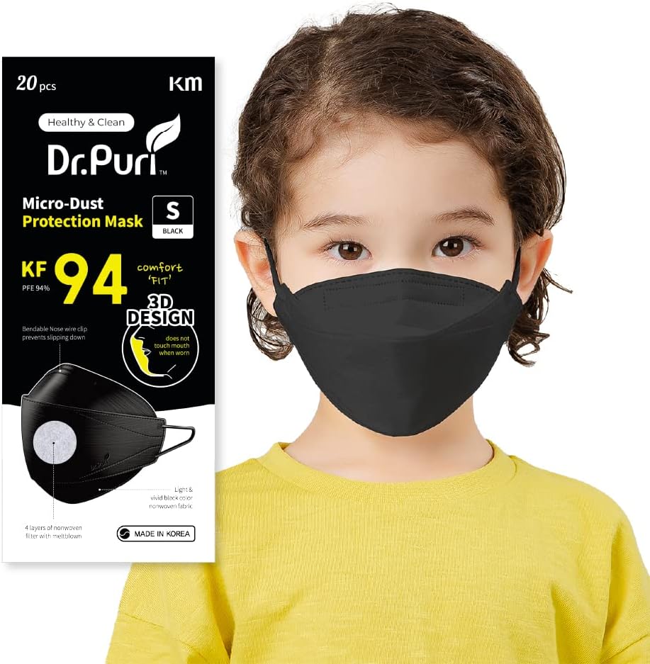 20 Pack Micro-Dust Protection Face Mask KF94 Black Small