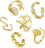 yfstyle 17PCS Adjustable Stainless Steel Stackable Knuckle Rings Set for Women - Silver Ocean Seashell Midi Rings