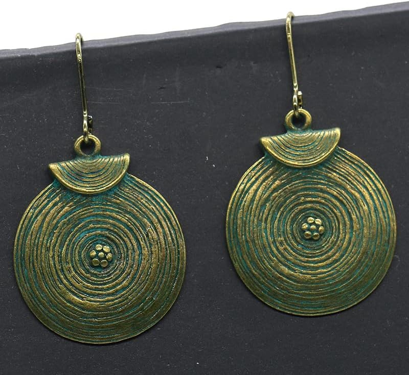 Handmade Unique Bohemian Tribal Hoop Spiral Earring Vintage Green Bronze Round Geometry Dangle Drop Earrings for Women Statement Jewelry Gifts - Image 9