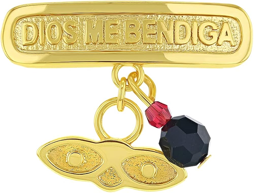 Gold Plated Simulated Azabache St Lucy Evil Eye Protection Charm Baby Pin Brooch - Dios Me Bendiga Evil Eye Protection Pin Brooch for Newborn Babies, Infants, and Toddlers