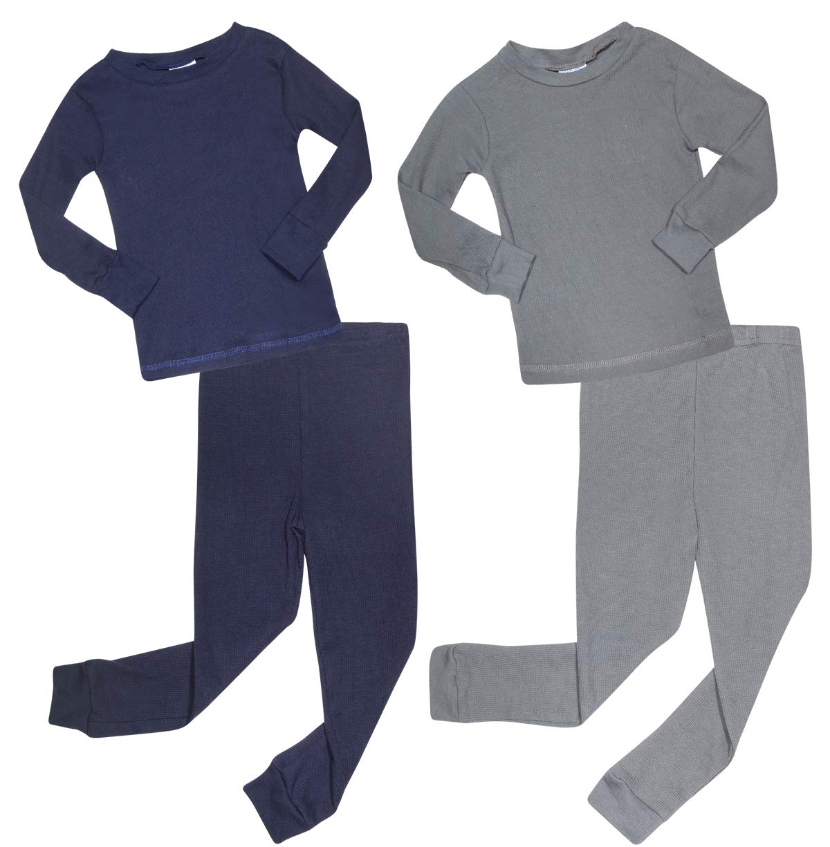 Baby Boys' Base Layer - 4 Piece Soft Stretch Waffle Knit Tops and Jogger Tights - Underlayer for Boys (12M-4T)