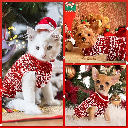 ABRRLO Hunde Pullover Kleid mit Leine Loch für kleine mittlere Hunde mit Fliege Büffelkaro Rot Rollkragen Polyester Haustier Welpe Katzen Pullover Strickwaren Rot,XS
