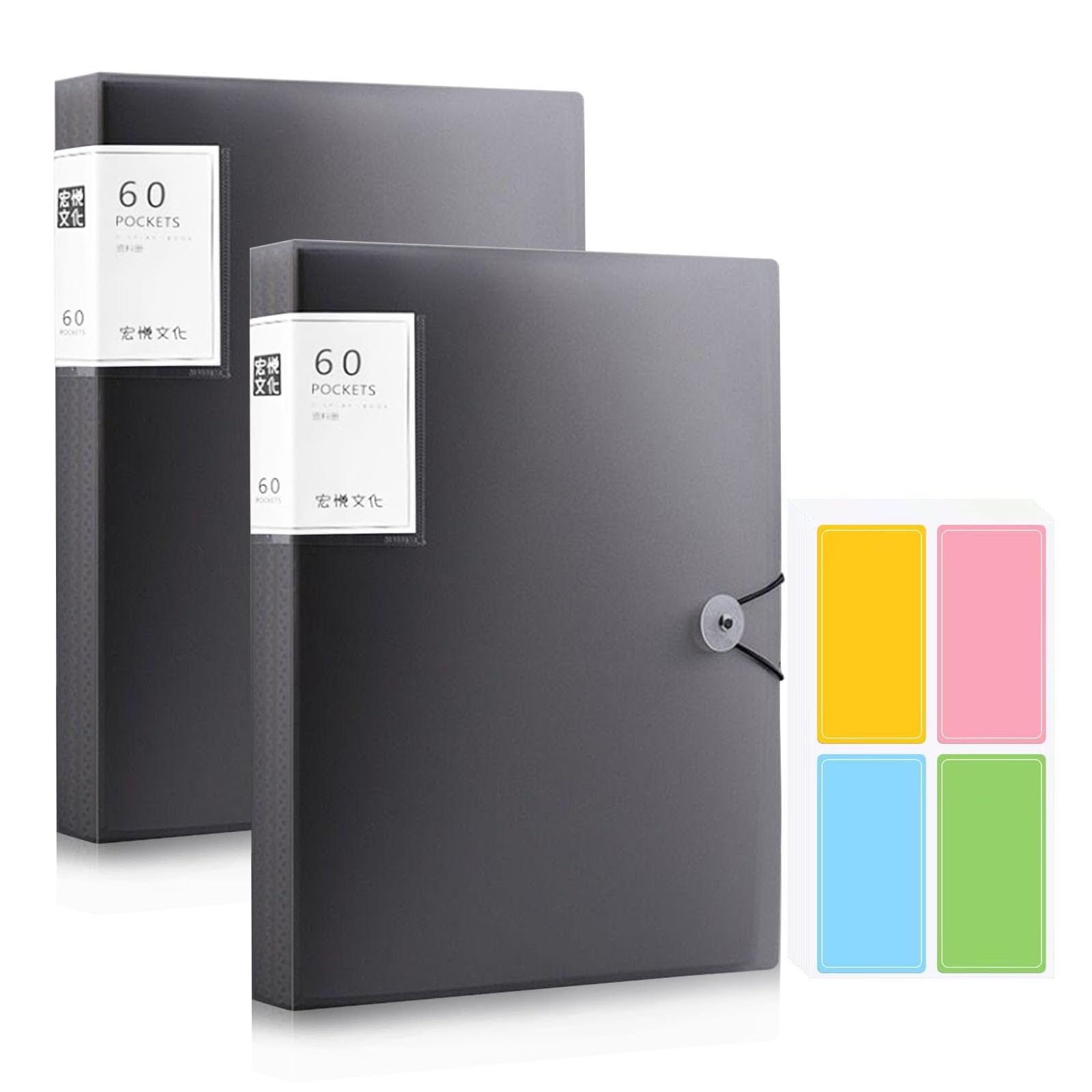 A4 Display Folders, 2PCS Display Book Presentation Project Folder, 120 Pockets Presentation Folders Document Project Folder with 10pcs Self-Adhesive Label Stickers for Individuals School Offices