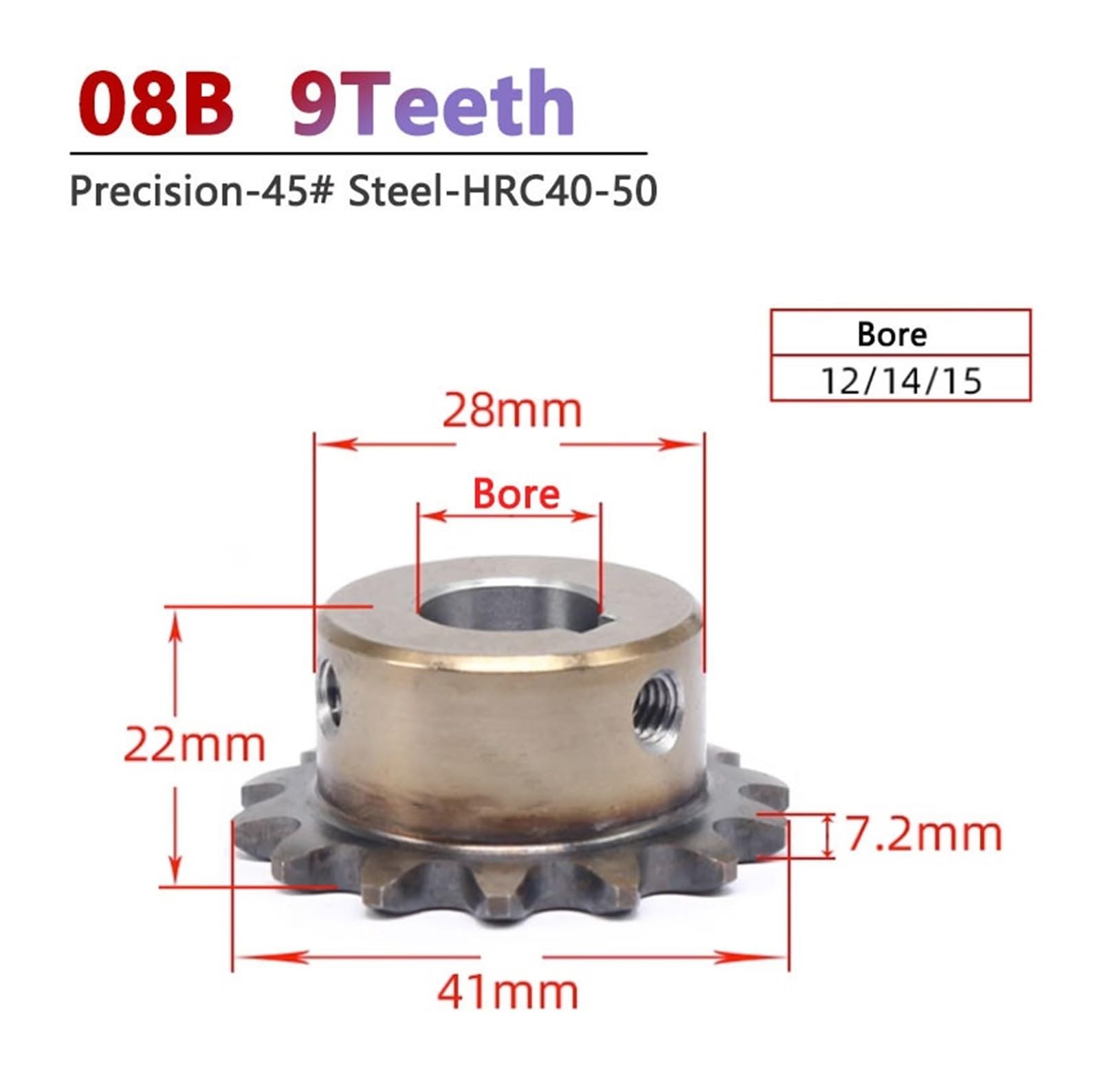 Bevel Gear Pinion Hardware Mechanical 1pcs 9T 08B Chain Gear 9 Teeth Precision Industrial Drive Sprocket Wheel Keyway Bore 12mm 14mm 15mm(15mm (Keyway 5mm))