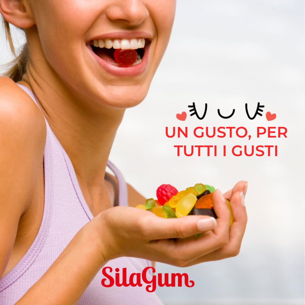 Silagum mix caramelle alla liquirizia, 6 confezioni da 200/450 grammi, Spirelle e tronchetti ripieni al cocco e fragola, Ingredienti naturali, Made in Italy