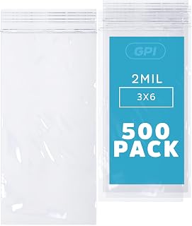 GPI - PACK OF 500 3" x 6" CLEAR PLASTIC RECLOSABLE Zip BAGS - Bulk 2 mil Thick Strong & Durable Poly Baggies With Resealable Zipper Top Lock For Travel, Storage, Packaging & Shipping.