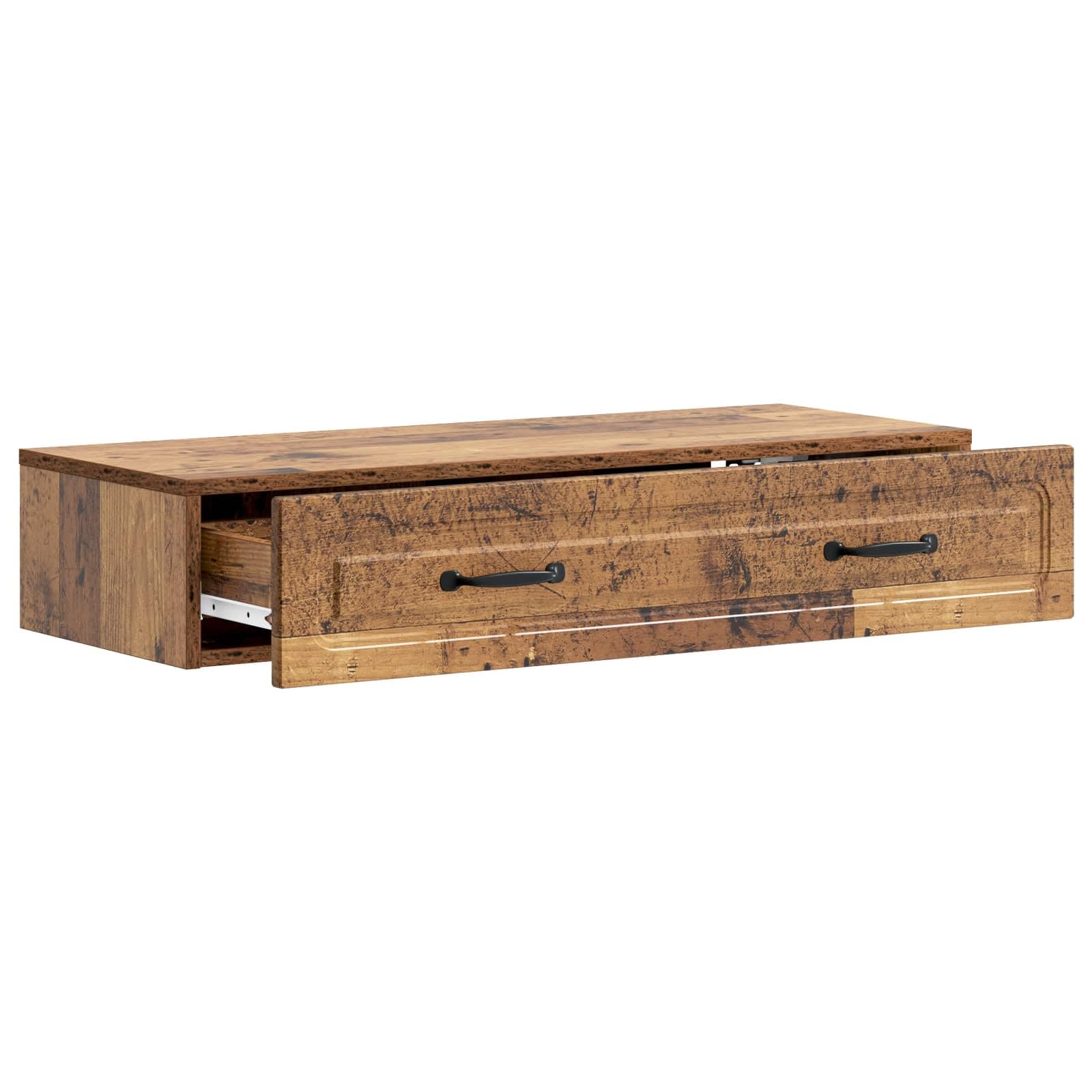 Tavolino da parete effetto legno anticato, console sospesa 87,5 x 34,5 x 17 cm, moderno tavolo da parete in legno con cassetto e scomparto per corridoio, soggiorno e ufficio domestico