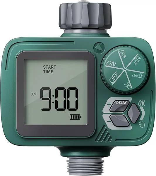 Sprinkler Timer, Programmable Hose Timer with Rain Delay, Manual and Automatic Watering System, Water Timers for Garden Hose, Waterproof Digital Irrigation for Yard, Lawn, Pool, 1 Outlet