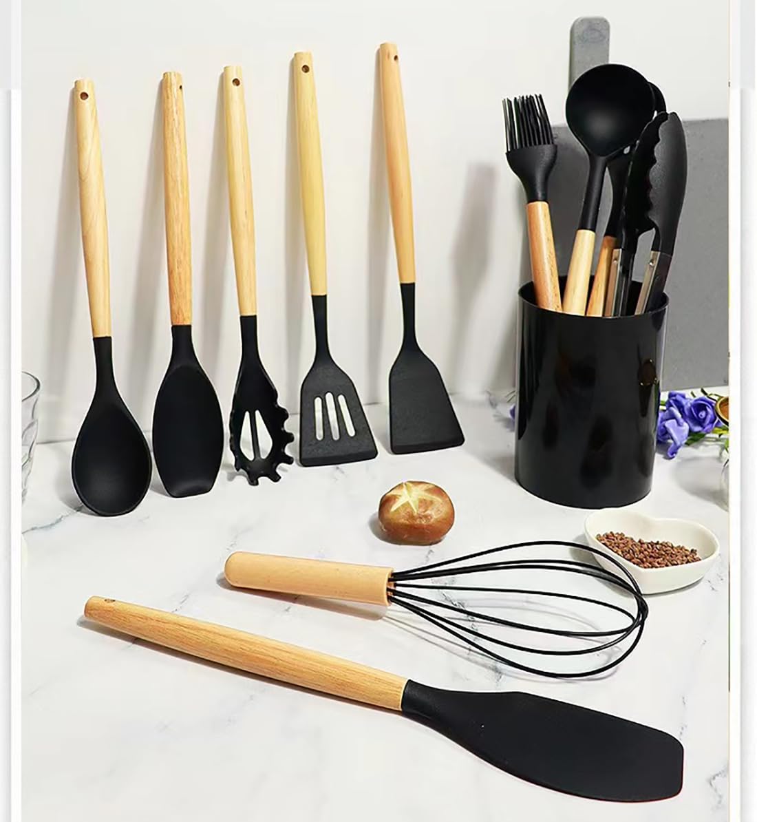 GJIE Kitchen Utensil Set, 12 PCS Silicone Cooking Utensils Set including Wooden Handle, Heat Resistant - Image 4