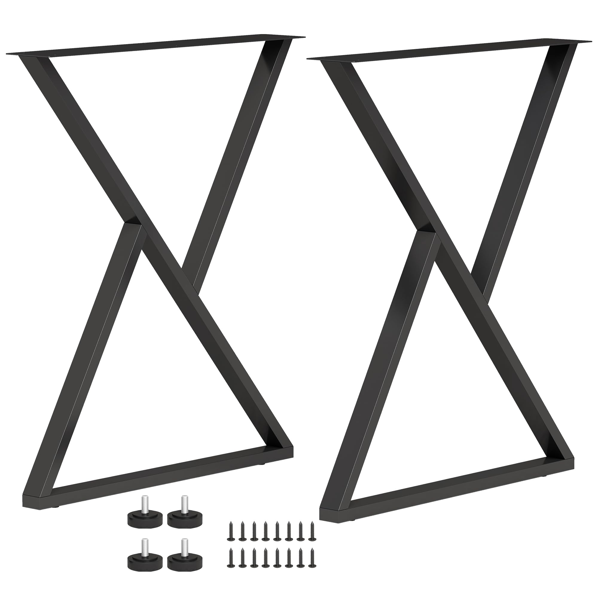 HOMCOM Pieds de Table en Acier, 60 x 72 cm, Lot de 2 Pieds de Bureau en Forme X, Bricolage à Domicile, avec Patins Réglables et Vis, Style Industriel, Noir