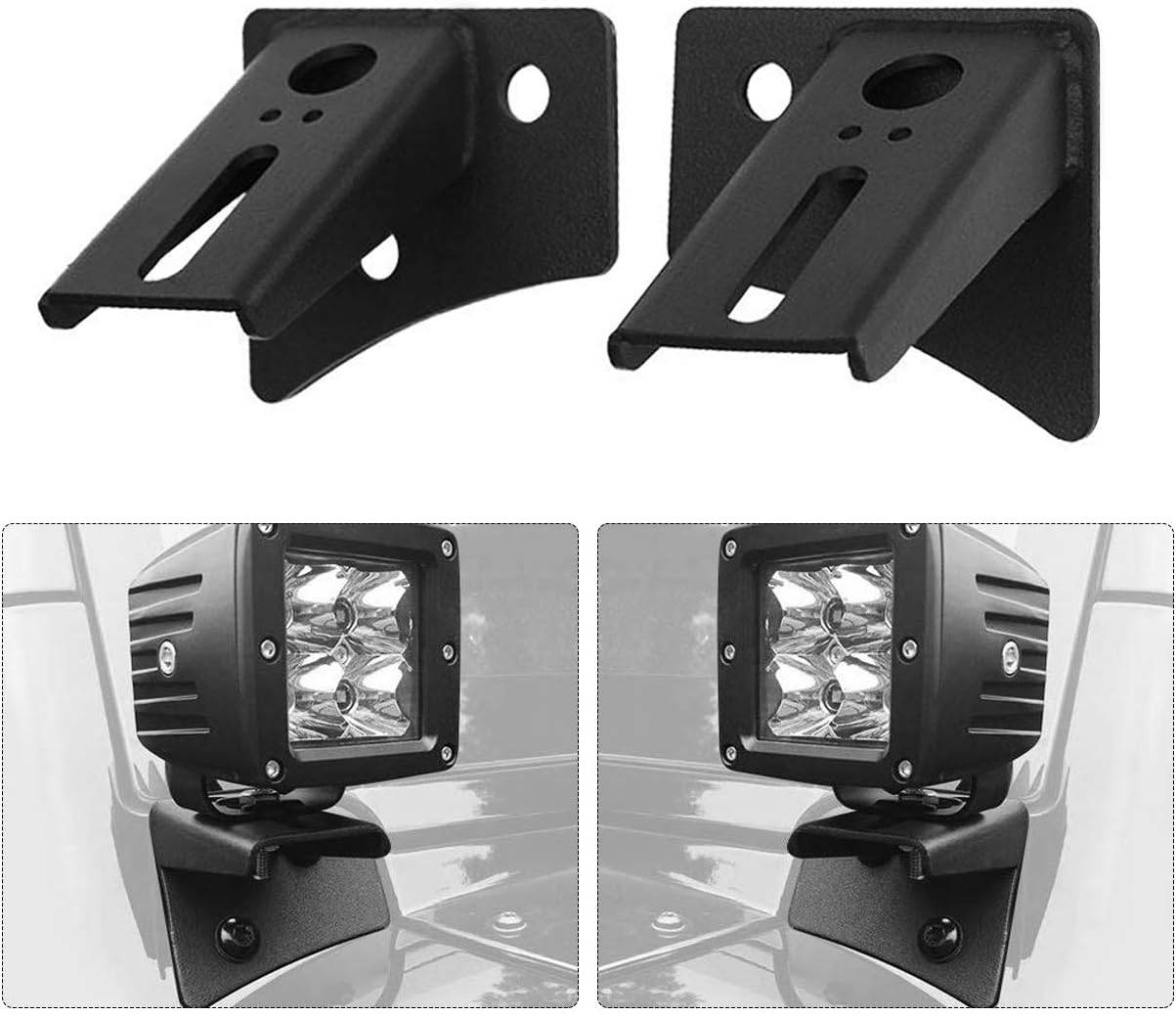 PARTOLDual A-Pillar Light Mounting Bracket Compatible for Jeep Wrangler JK/JKU 2DR/4DR 2007-2017, LED Cube Light Brackets LED Work Light Mounts (1 Pair, Black)