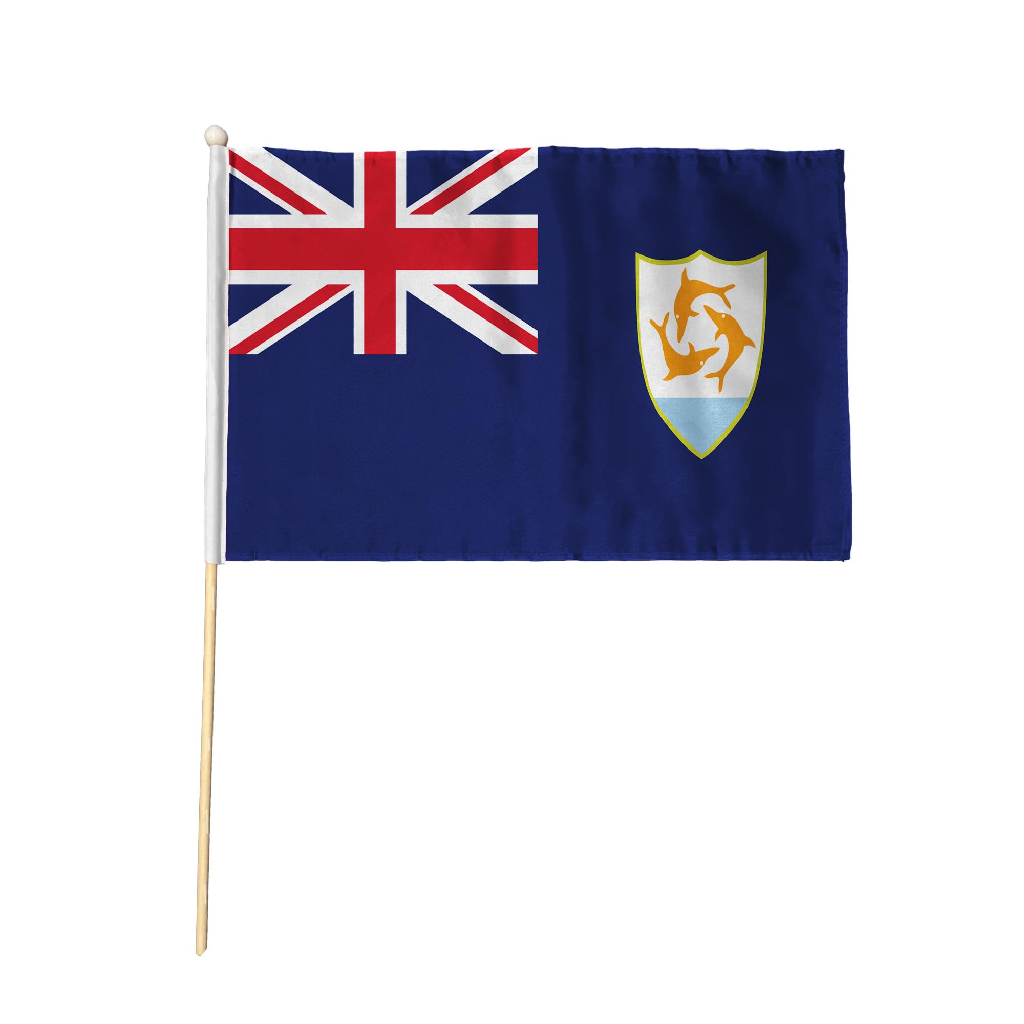 Flagtex Anguilla Hand Waving Flag (9x6 Inch) - Premium Wooden Stick Hand Flag 9x6 Inch Natural Wood Pole British Territory Caribbean Dolphin Flag Events โ image 1