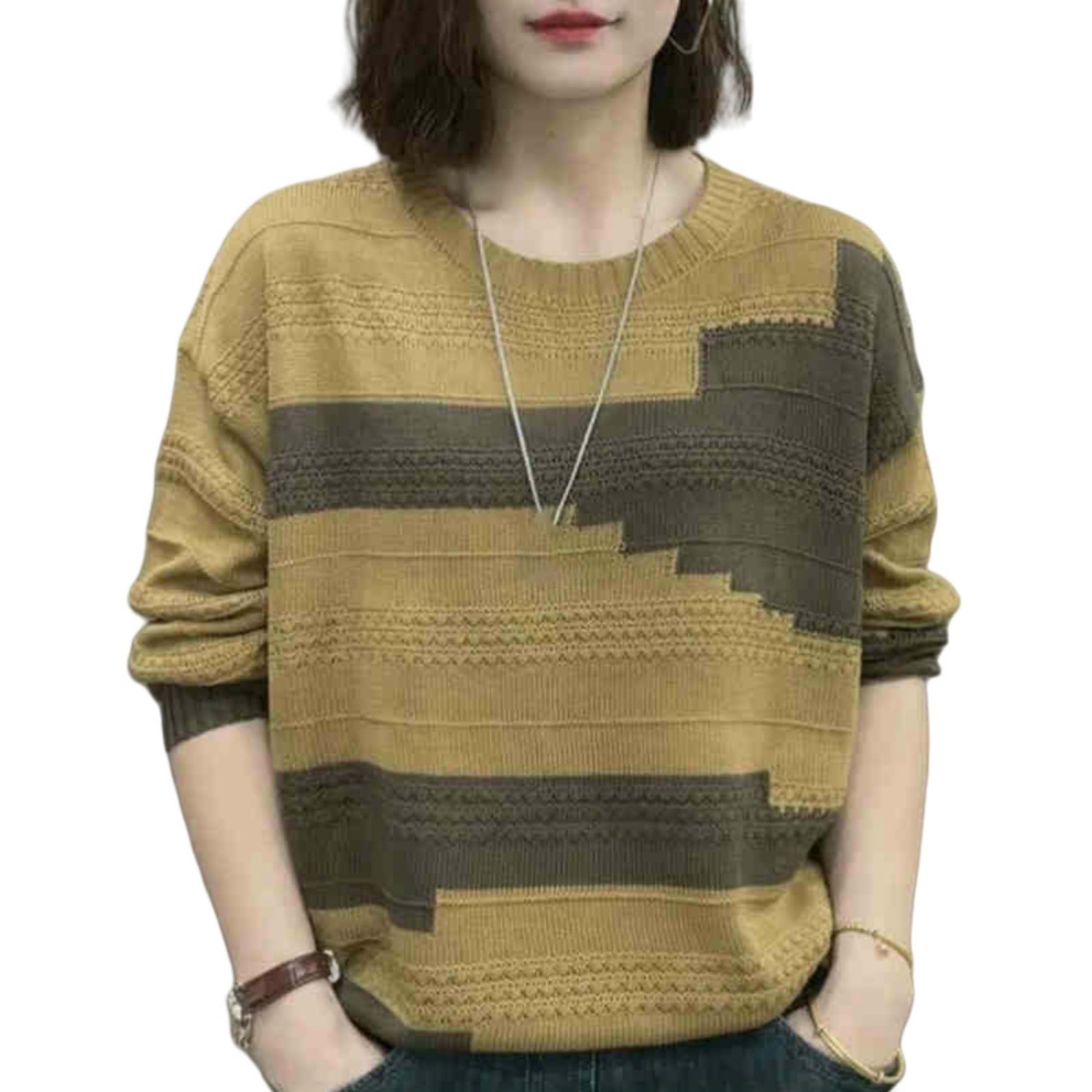 JYHBHMZG Womens Spring Autumn Korean Style Casual Versatile Slimming Round Neck Color Block Knit Sweater