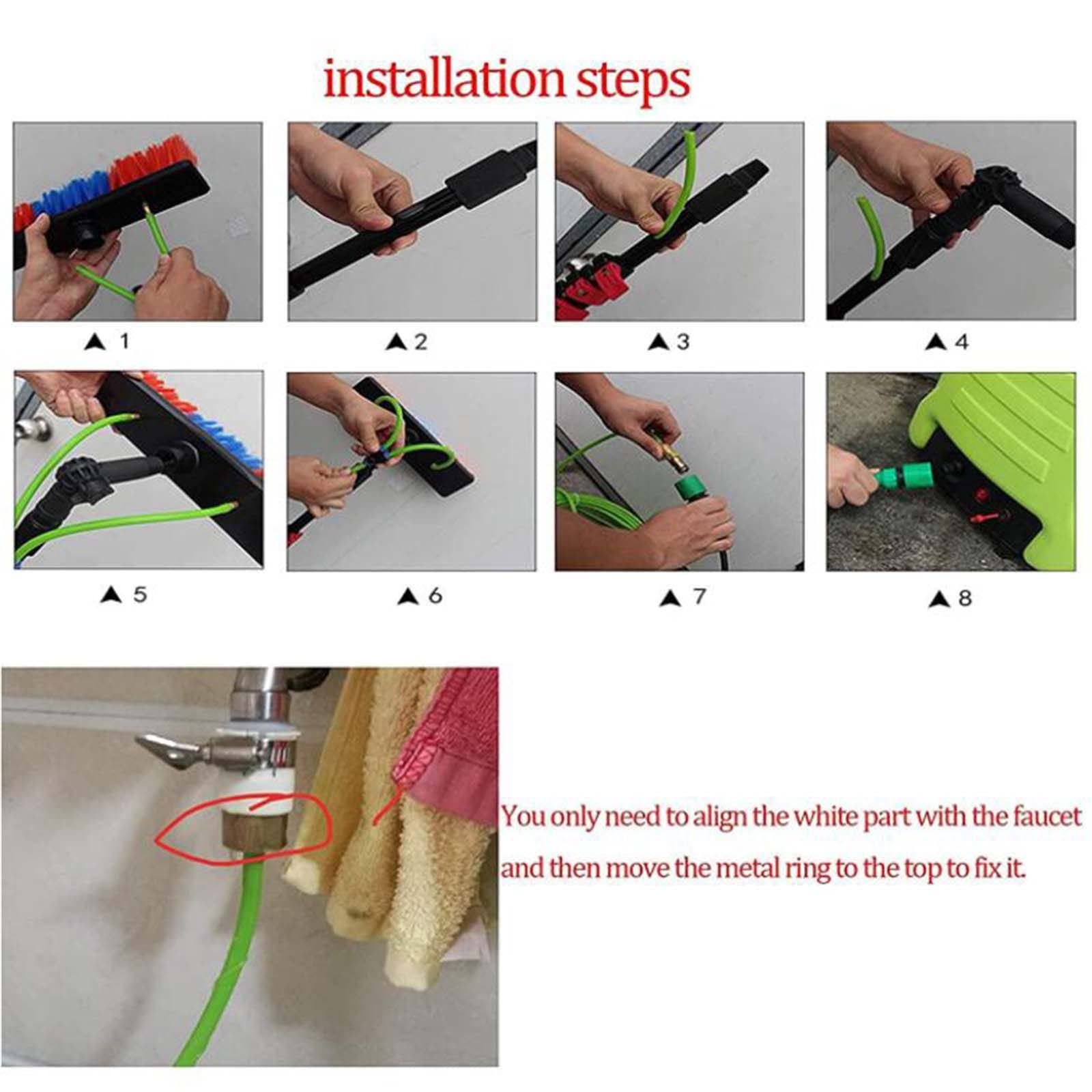 Paneles Solares Fotovoltaicos Y Poste De Limpieza De Ventanas Kit De Limpieza De Ventanas Poste Alimentado por Agua/Manguera Cepillo De Limpieza De Ventanas Kit De Limpieza/4 M/18 Pies